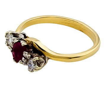 9ct gold Ruby / Diamond 3 stone Ring size O